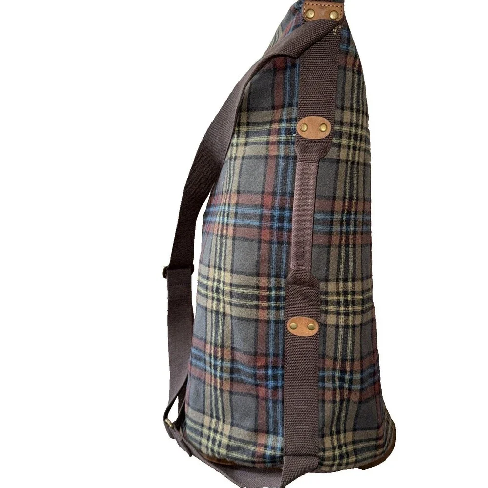 Pendleton Plaid Wool Sling Backpack Duffel Brown Travel Gym Heritage USA Fabric